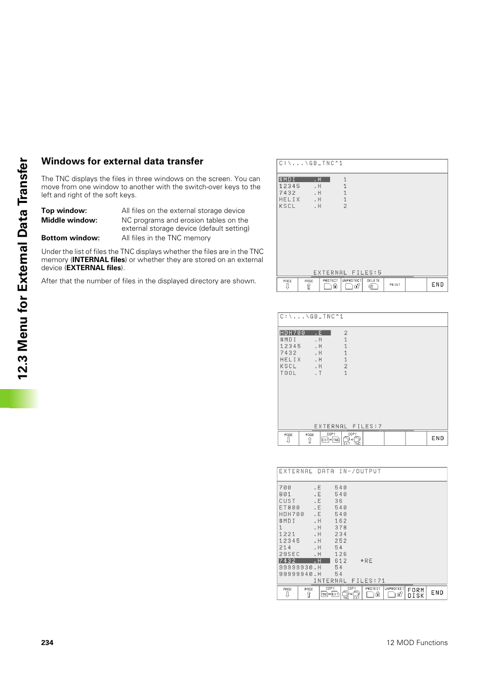 Windows for external data transfer | HEIDENHAIN TNC 406 User Manual | Page 255 / 289