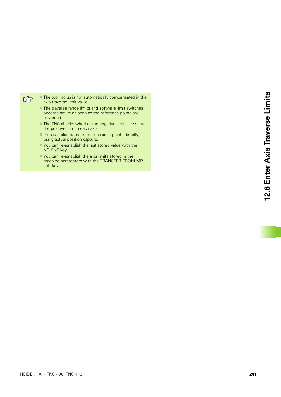 6 ent e r axis t ra v e rse limits | HEIDENHAIN TNC 406 User Manual | Page 262 / 289