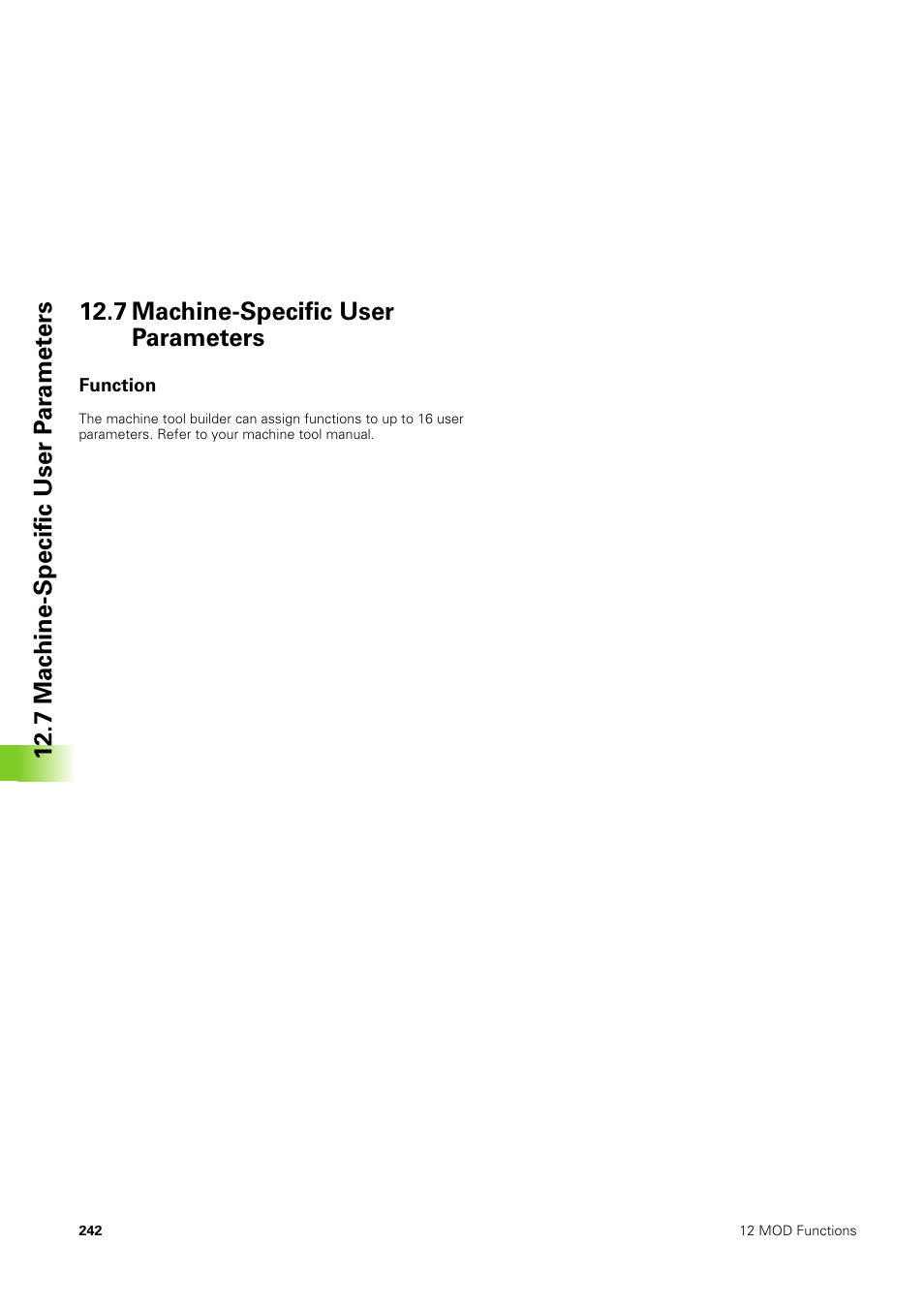 7 machine-specific user parameters, Function | HEIDENHAIN TNC 406 User Manual | Page 263 / 289