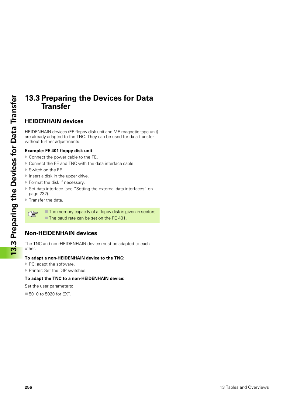 3 preparing the devices for data transfer, Heidenhain devices, Non-heidenhain devices | HEIDENHAIN TNC 406 User Manual | Page 277 / 289