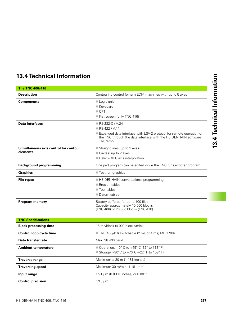 4 technical information | HEIDENHAIN TNC 406 User Manual | Page 278 / 289