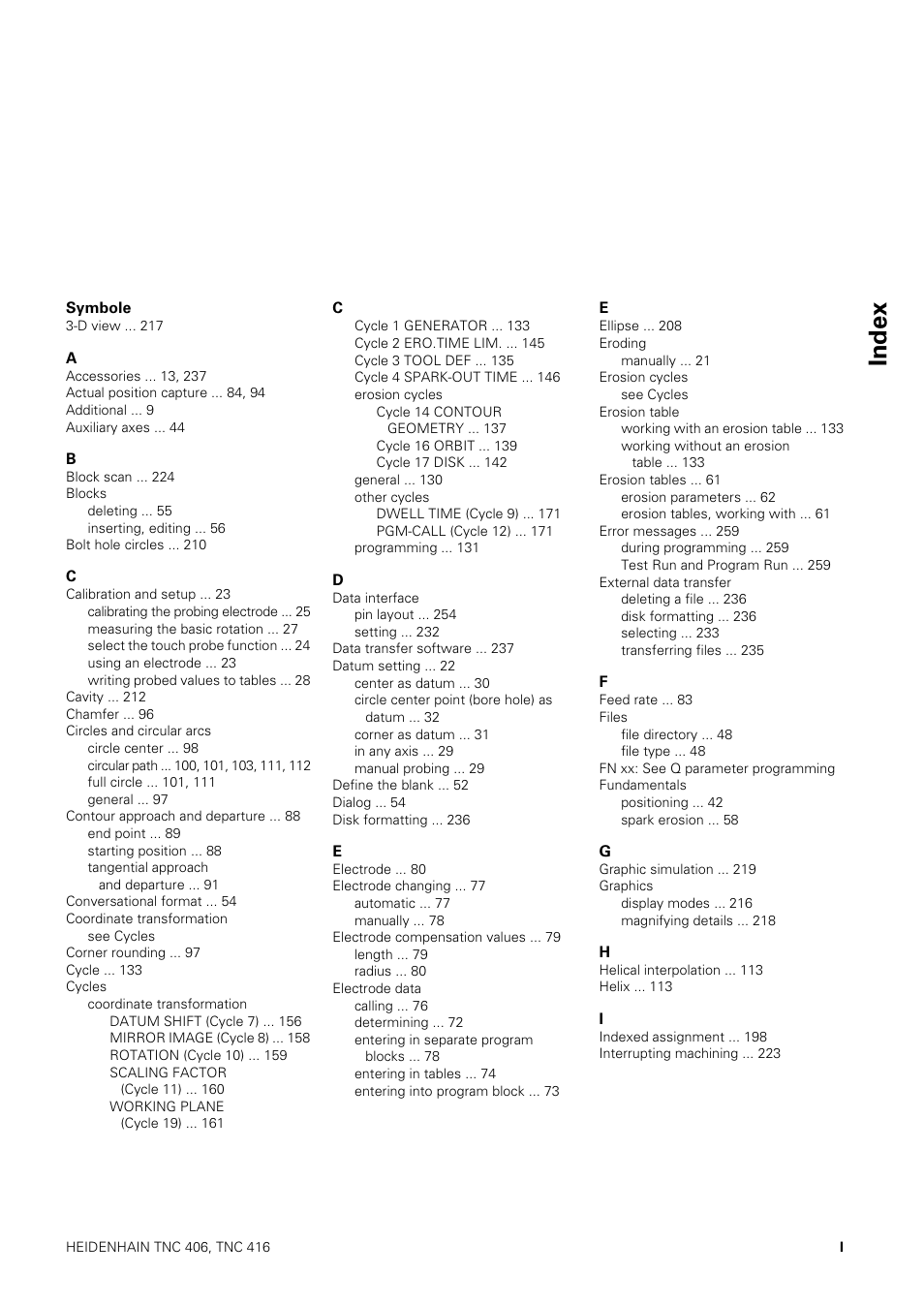 Index | HEIDENHAIN TNC 406 User Manual | Page 284 / 289