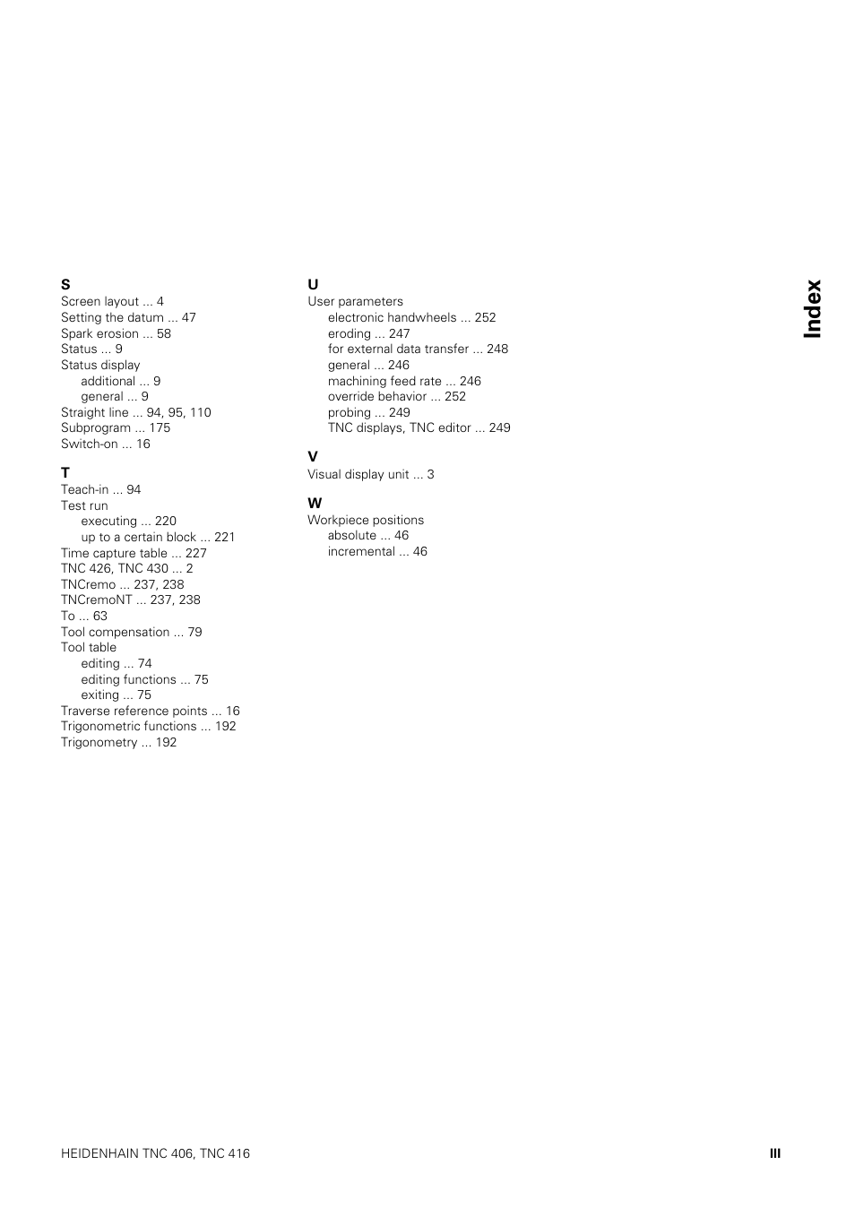 Index | HEIDENHAIN TNC 406 User Manual | Page 286 / 289