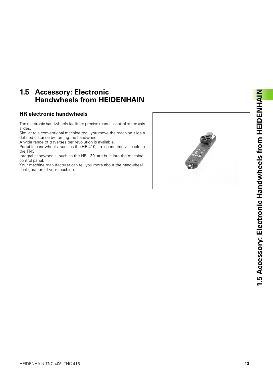 5 accessory: electronic handwheels from heidenhain, Hr electronic handwheels | HEIDENHAIN TNC 406 User Manual | Page 34 / 289