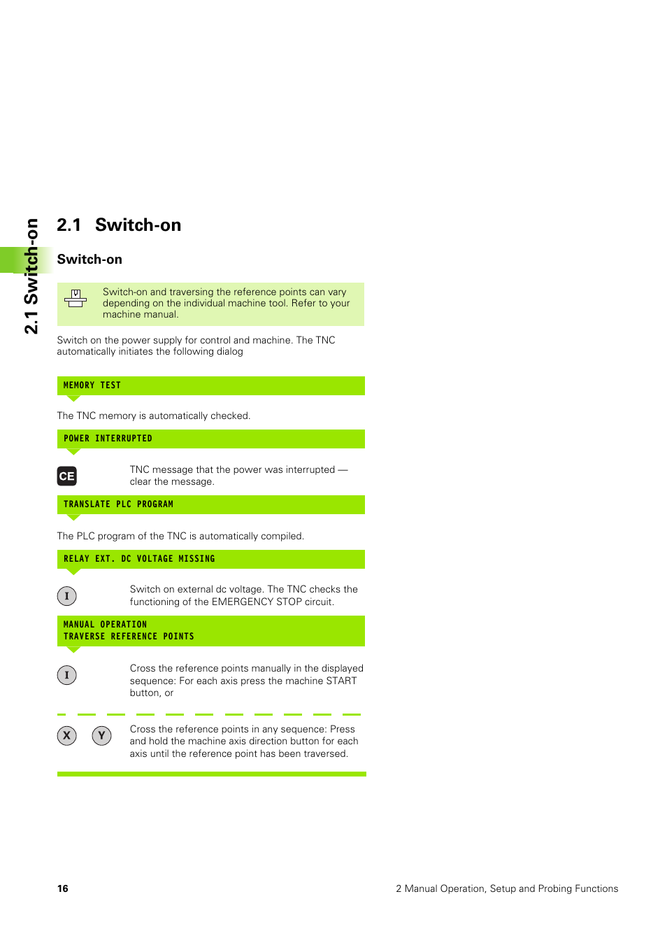 1 switch-on, Switch-on, 1 s w itc h -on 2.1 switch-on | HEIDENHAIN TNC 406 User Manual | Page 37 / 289