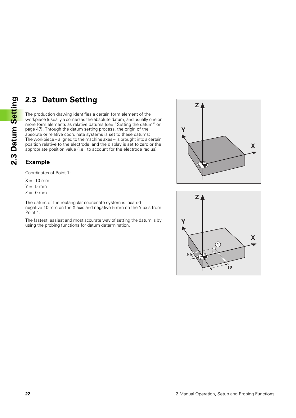 3 datum setting, Example, 3 d a tu m set ting 2.3 datum setting | HEIDENHAIN TNC 406 User Manual | Page 43 / 289