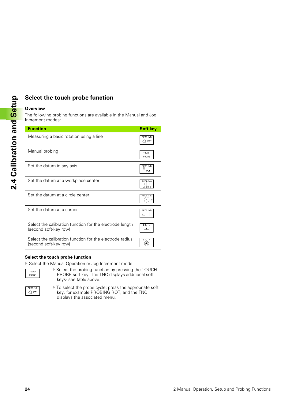 Select the touch probe function, 4 calibr ation and set u p | HEIDENHAIN TNC 406 User Manual | Page 45 / 289