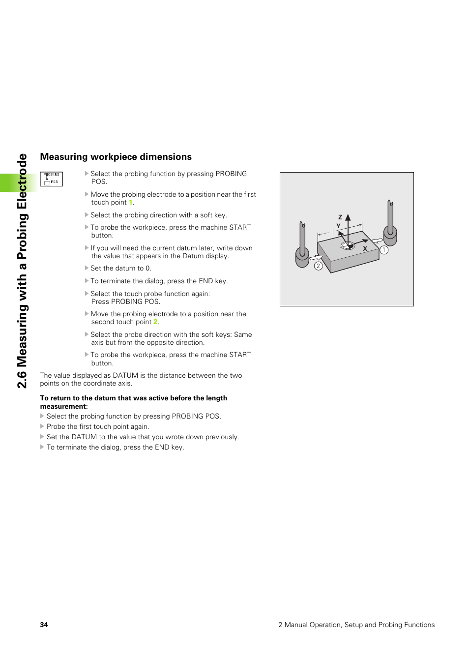 Measuring workpiece dimensions, 6 measur ing with a pr obing electr ode | HEIDENHAIN TNC 406 User Manual | Page 55 / 289