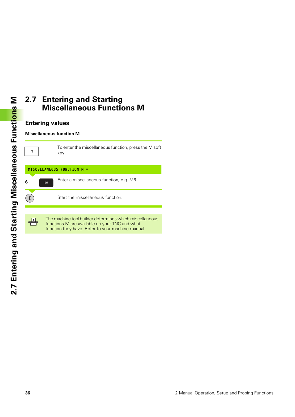 7 entering and starting miscellaneous functions m, Entering values | HEIDENHAIN TNC 406 User Manual | Page 57 / 289