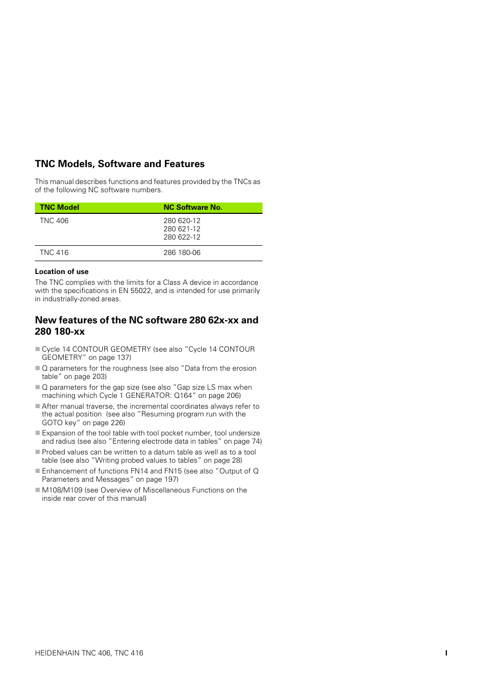 Tnc models, software and features | HEIDENHAIN TNC 406 User Manual | Page 6 / 289