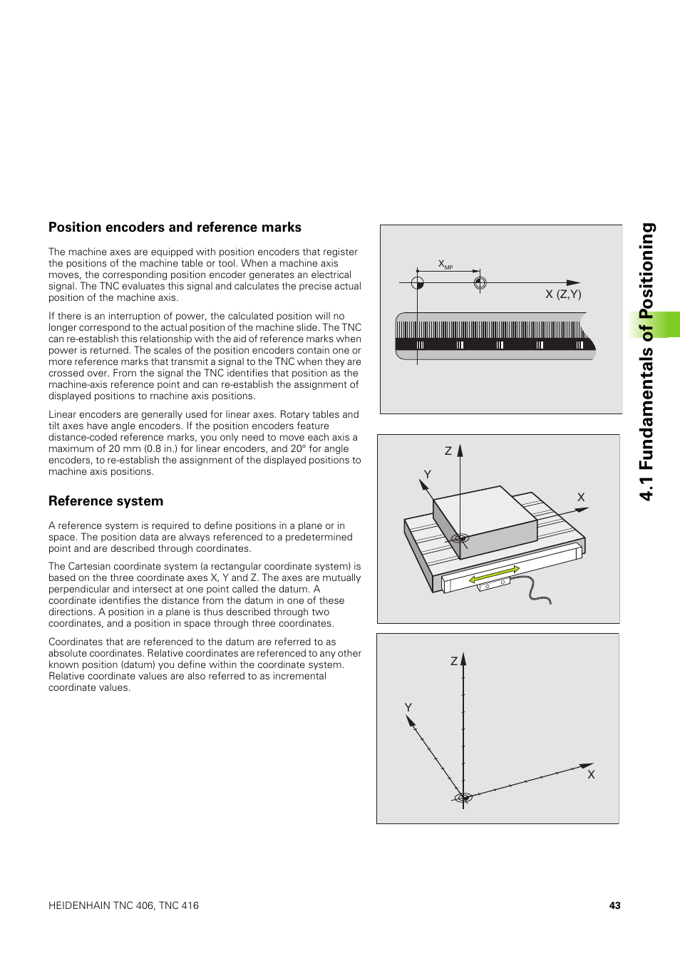 Position encoders and reference marks, Reference system, 1 f u ndamentals of p o sitioning | HEIDENHAIN TNC 406 User Manual | Page 64 / 289