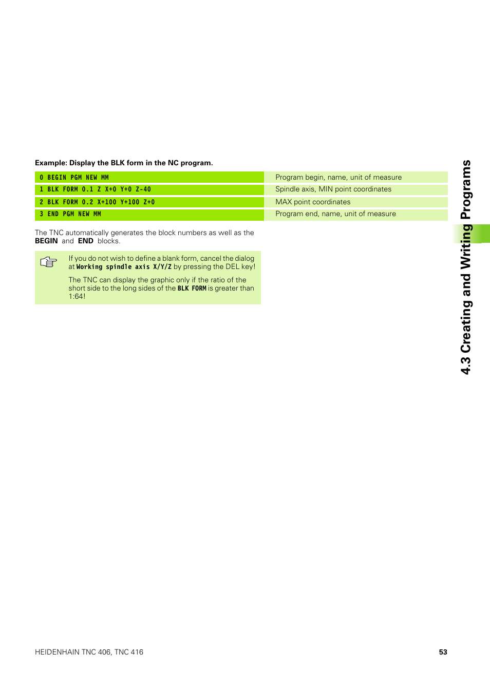 3 cr eating and w riting pr ogr ams | HEIDENHAIN TNC 406 User Manual | Page 74 / 289