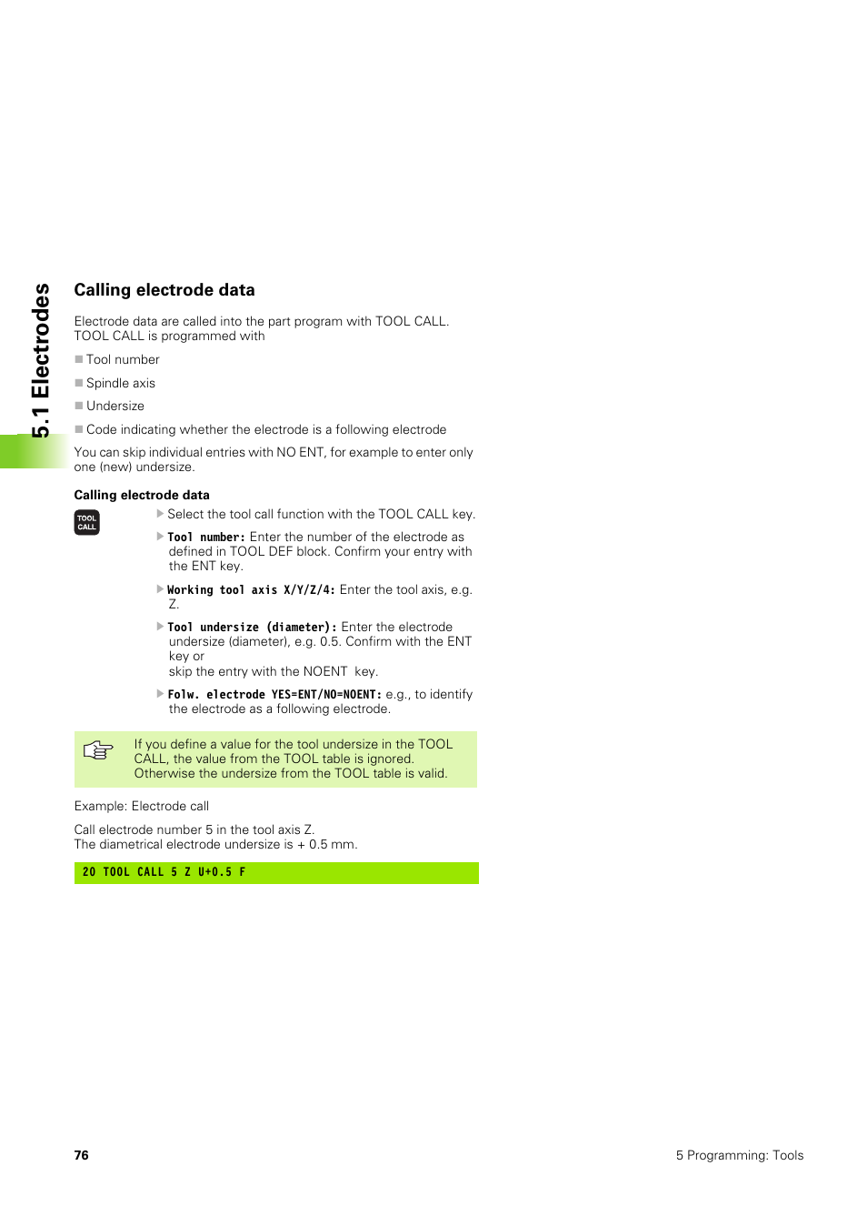 Calling electrode data, 1 electr odes | HEIDENHAIN TNC 406 User Manual | Page 97 / 289