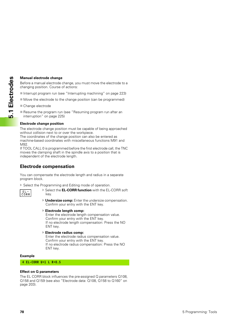 Electrode compensation, 1 electr odes | HEIDENHAIN TNC 406 User Manual | Page 99 / 289