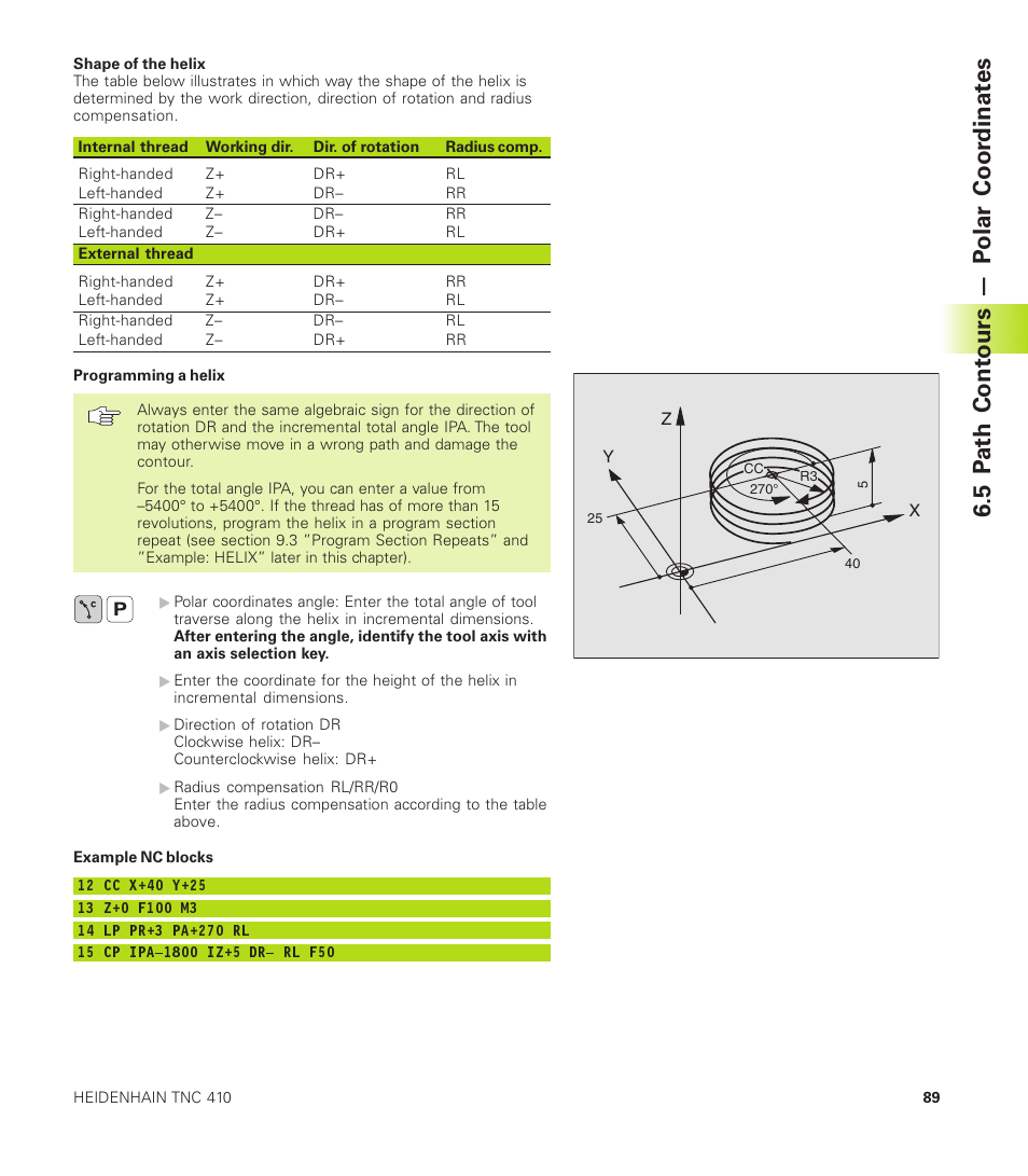 5 p ath cont ours — p olar coor dinat es | HEIDENHAIN TNC 410 User Manual | Page 102 / 319