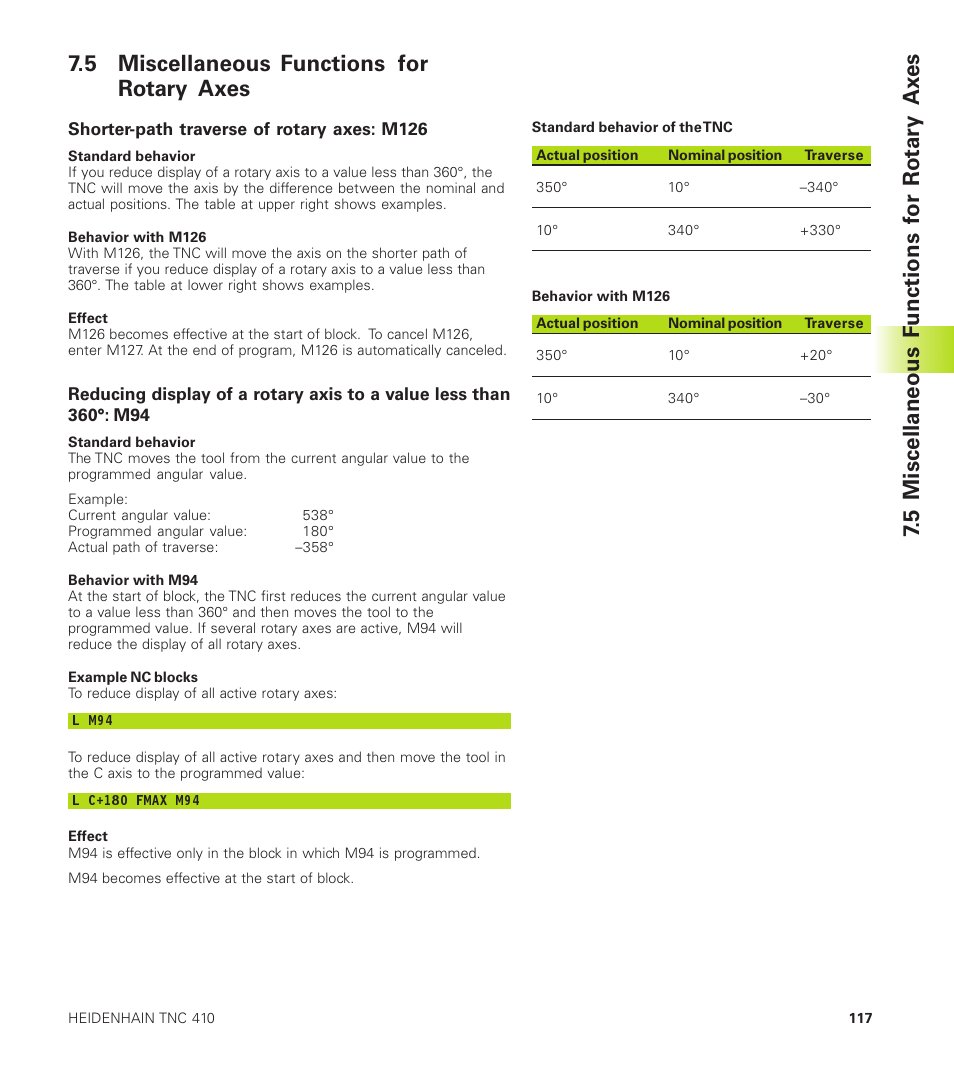 5 miscellaneous functions for rotary axes | HEIDENHAIN TNC 410 User Manual | Page 130 / 319