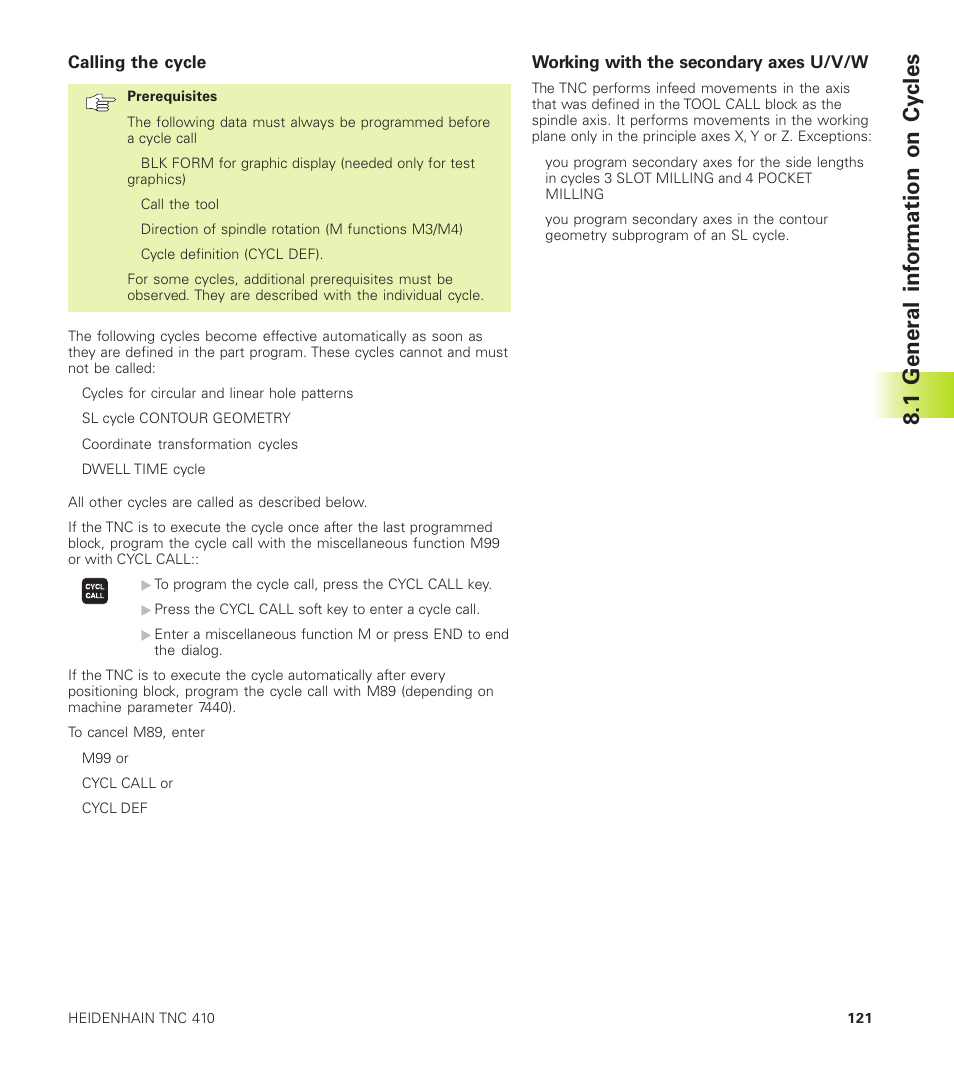 1 gener al inf or mation on cy cles | HEIDENHAIN TNC 410 User Manual | Page 134 / 319