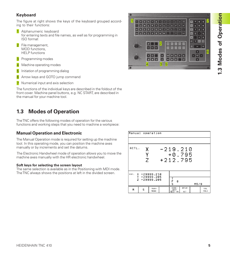 3 modes of operation, 3 modes of oper ation | HEIDENHAIN TNC 410 User Manual | Page 18 / 319