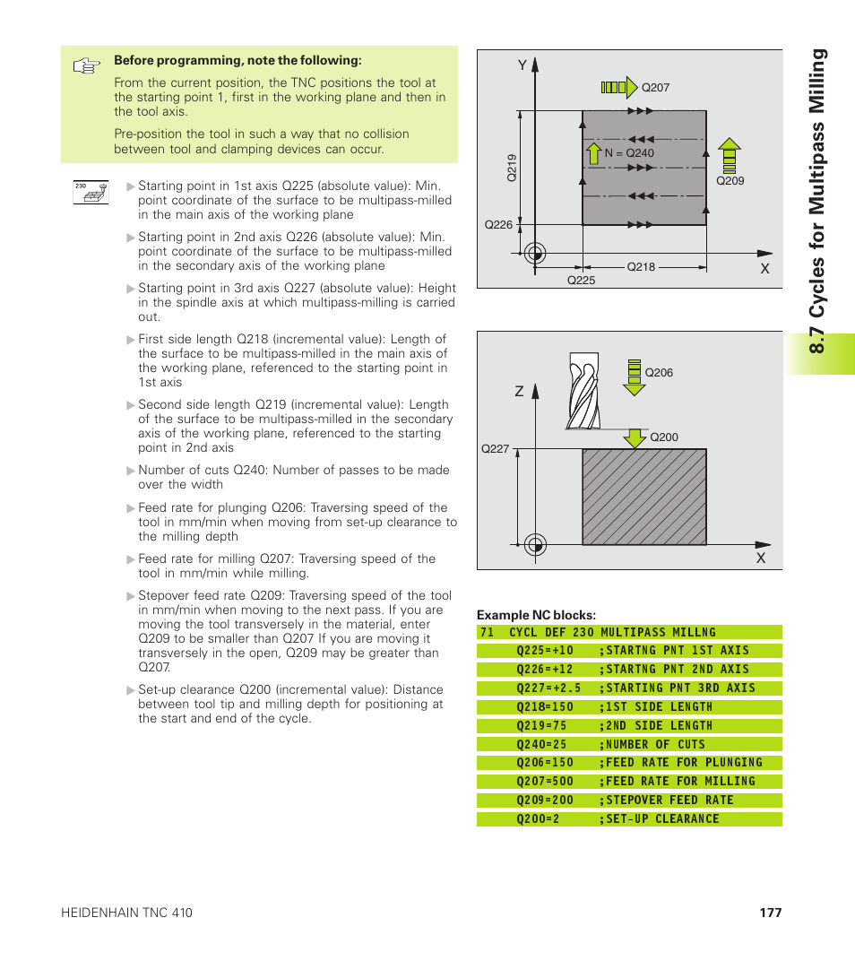7 cycles for multipass milling | HEIDENHAIN TNC 410 User Manual | Page 190 / 319