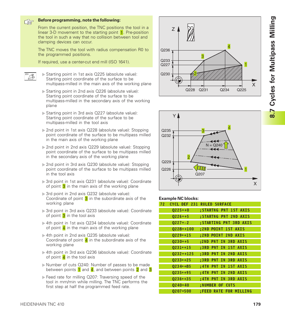 7 cycles for multipass milling | HEIDENHAIN TNC 410 User Manual | Page 192 / 319