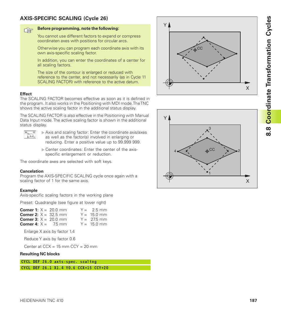8 coor dinat e t ransf or mation cy cles | HEIDENHAIN TNC 410 User Manual | Page 200 / 319
