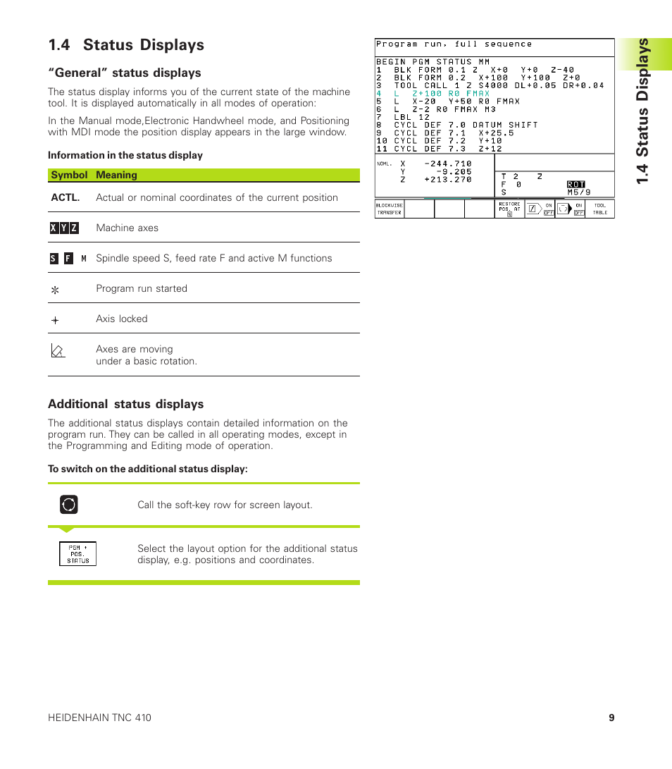 4 status displays, 4 stat us displa ys | HEIDENHAIN TNC 410 User Manual | Page 22 / 319