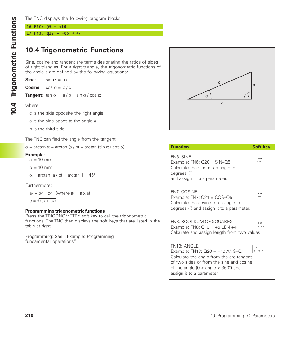 10 .4 t rig onometr ic f unctions, 4 trigonometric functions | HEIDENHAIN TNC 410 User Manual | Page 223 / 319