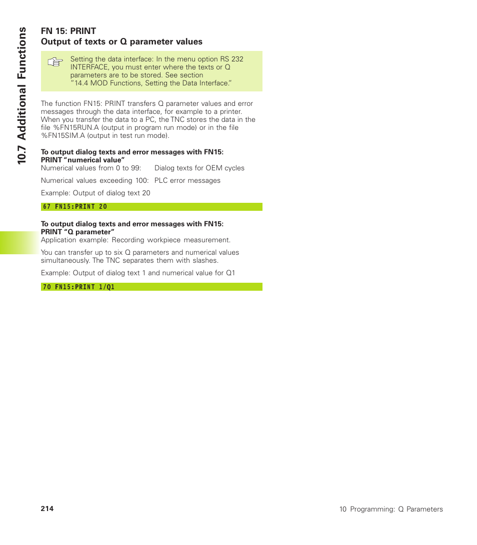 7 a dditional f unctions | HEIDENHAIN TNC 410 User Manual | Page 227 / 319