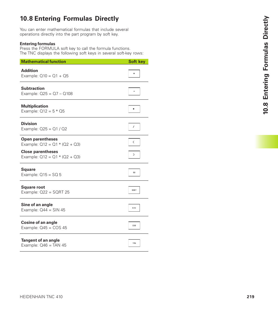 8 entering formulas directly, 8 ent er ing f o rmulas dir ectly | HEIDENHAIN TNC 410 User Manual | Page 232 / 319