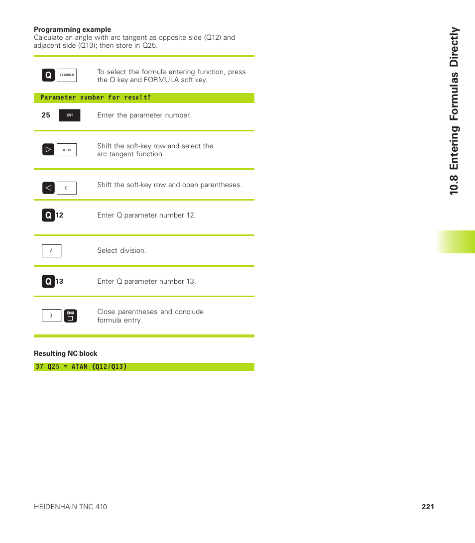 8 ent er ing f o rmulas dir ectly | HEIDENHAIN TNC 410 User Manual | Page 234 / 319