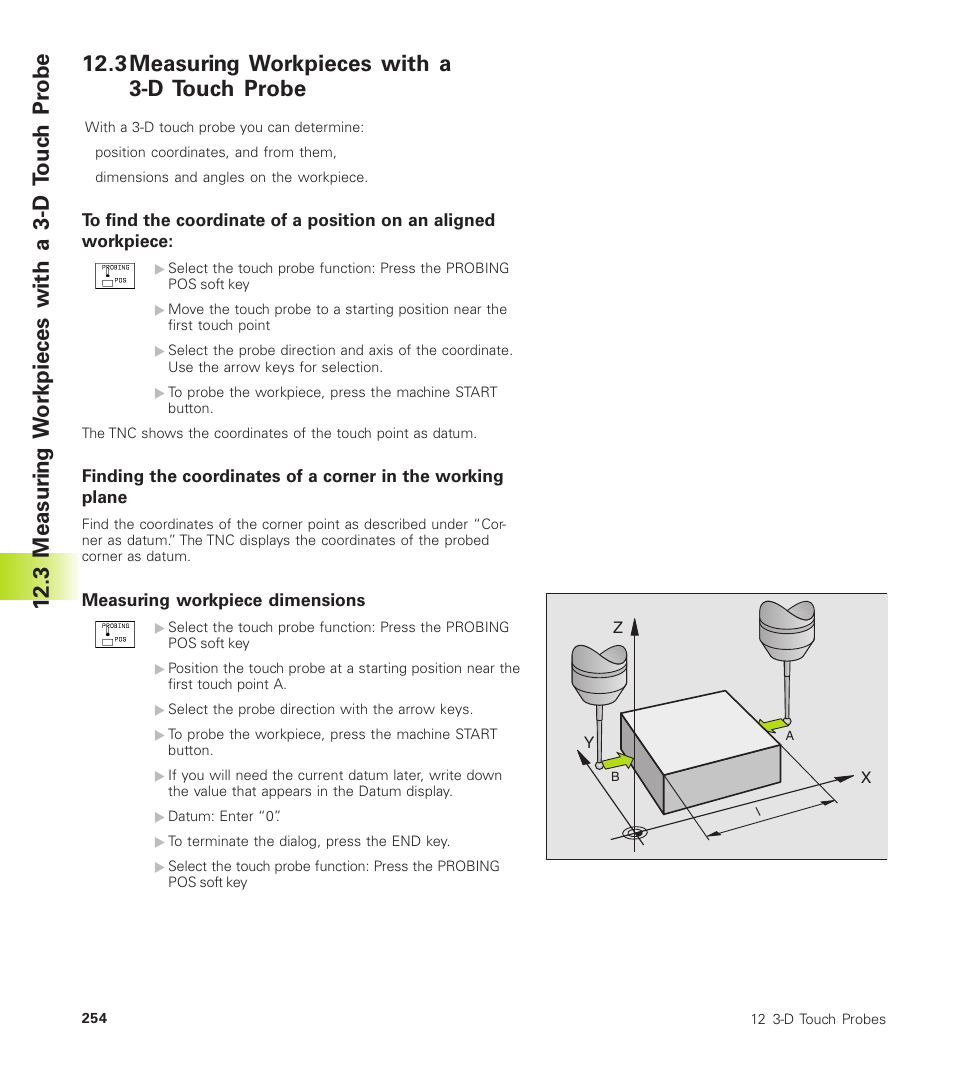 3measuring workpieces with a 3-d touch probe, 3 measur ing w o rkpieces with a 3-d touc h p robe | HEIDENHAIN TNC 410 User Manual | Page 267 / 319