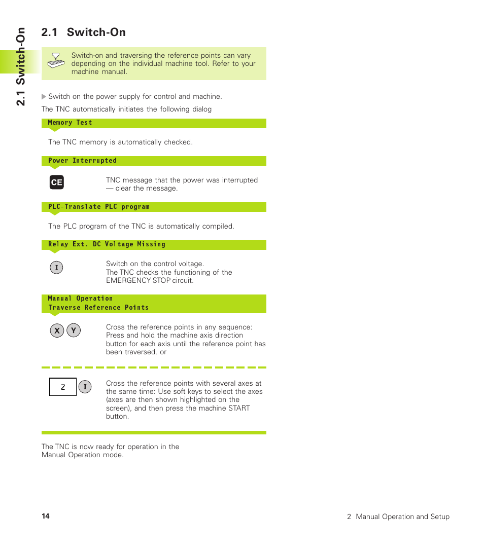 1 switch-on | HEIDENHAIN TNC 410 User Manual | Page 27 / 319