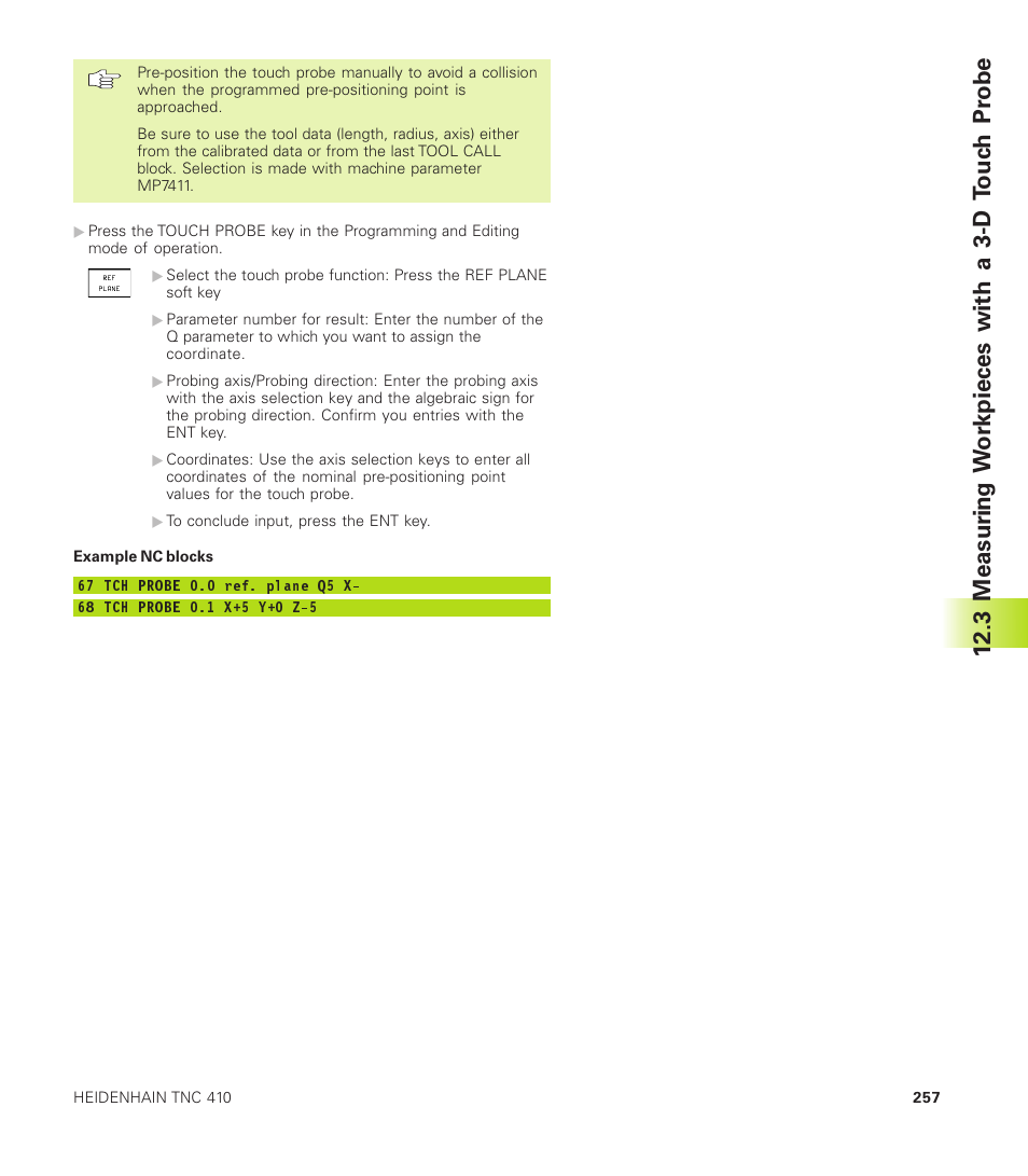 3 measur ing w o rkpieces with a 3-d touc h p robe | HEIDENHAIN TNC 410 User Manual | Page 270 / 319