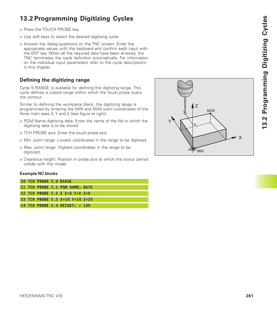 2 programming digitizing cycles | HEIDENHAIN TNC 410 User Manual | Page 274 / 319