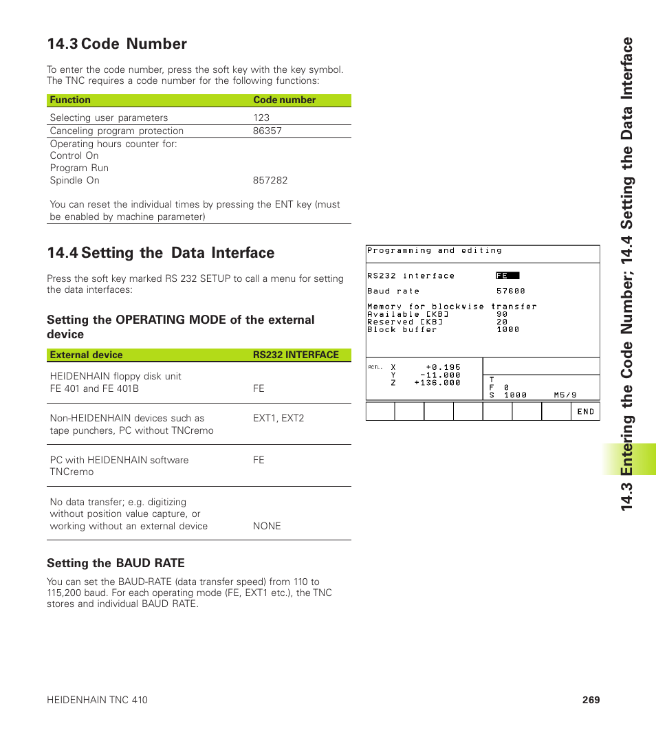 3 code number, 4 setting the data interface | HEIDENHAIN TNC 410 User Manual | Page 282 / 319