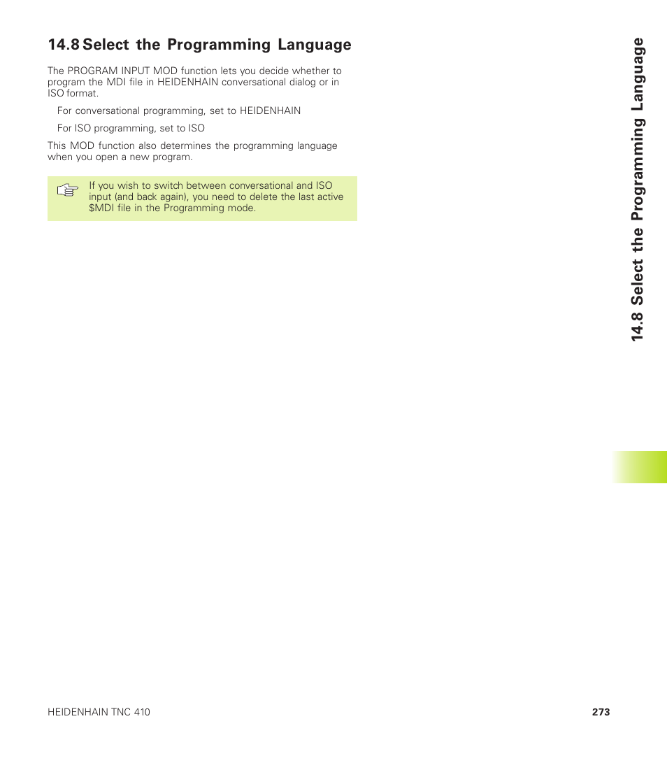 8 select the programming language | HEIDENHAIN TNC 410 User Manual | Page 286 / 319