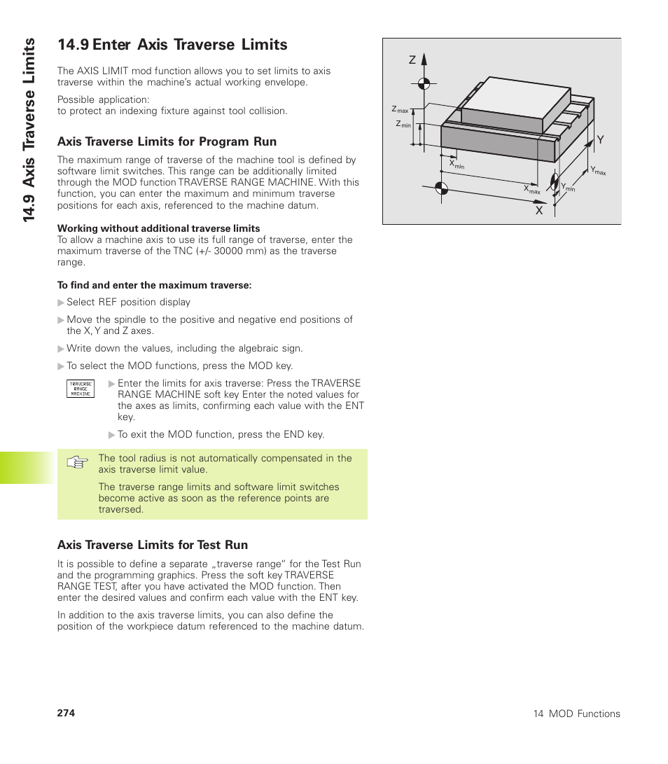 9 enter axis traverse limits, 9 axis tr a v erse limits | HEIDENHAIN TNC 410 User Manual | Page 287 / 319