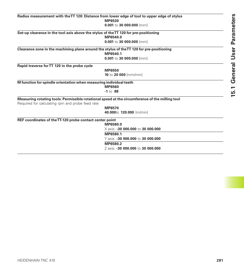 1 gener al user p a ra met ers | HEIDENHAIN TNC 410 User Manual | Page 294 / 319