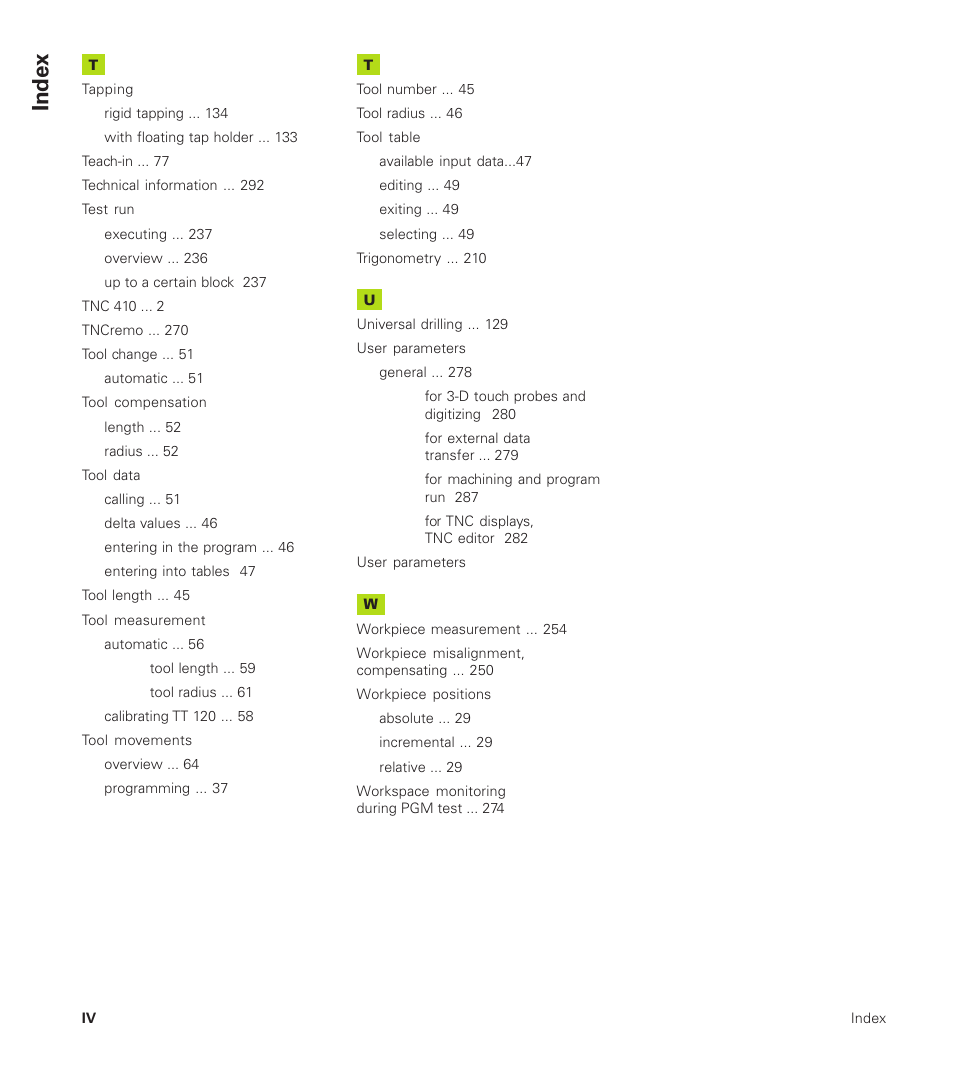 Index | HEIDENHAIN TNC 410 User Manual | Page 317 / 319