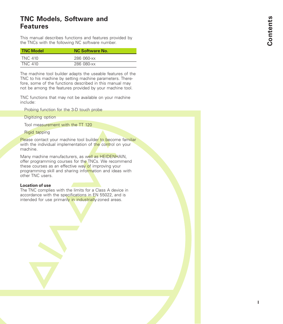 Contents tnc models, software and features | HEIDENHAIN TNC 410 User Manual | Page 4 / 319