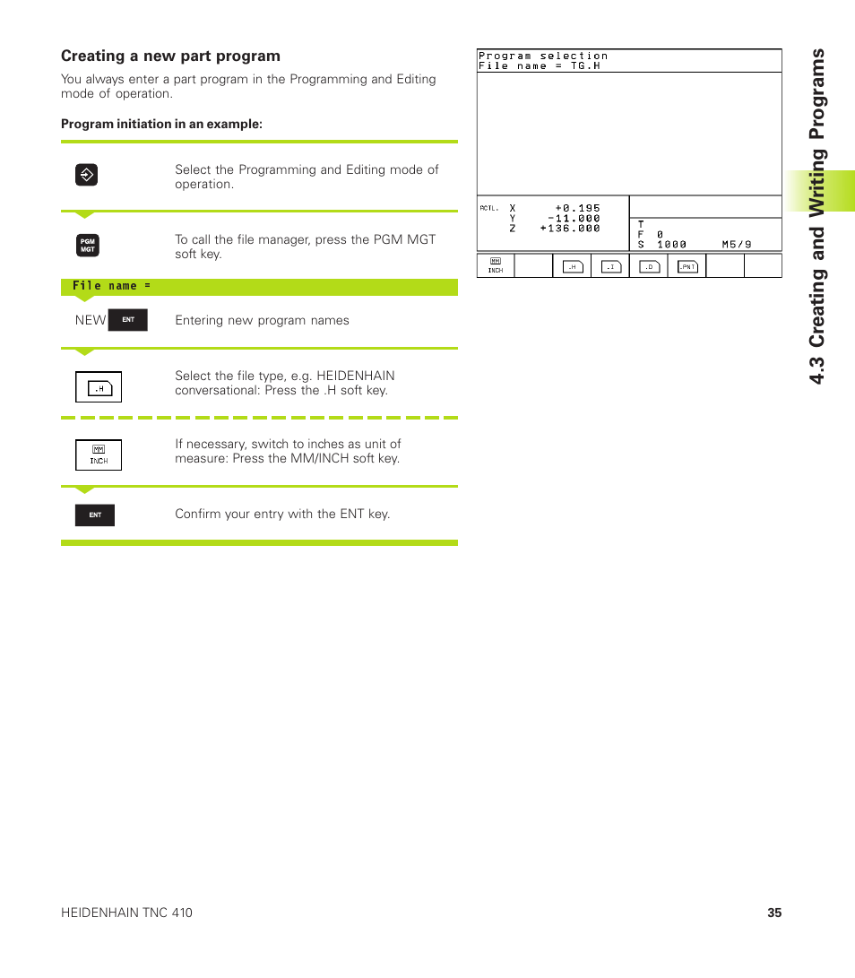 3 cr eating and w riting pr ogr ams | HEIDENHAIN TNC 410 User Manual | Page 48 / 319