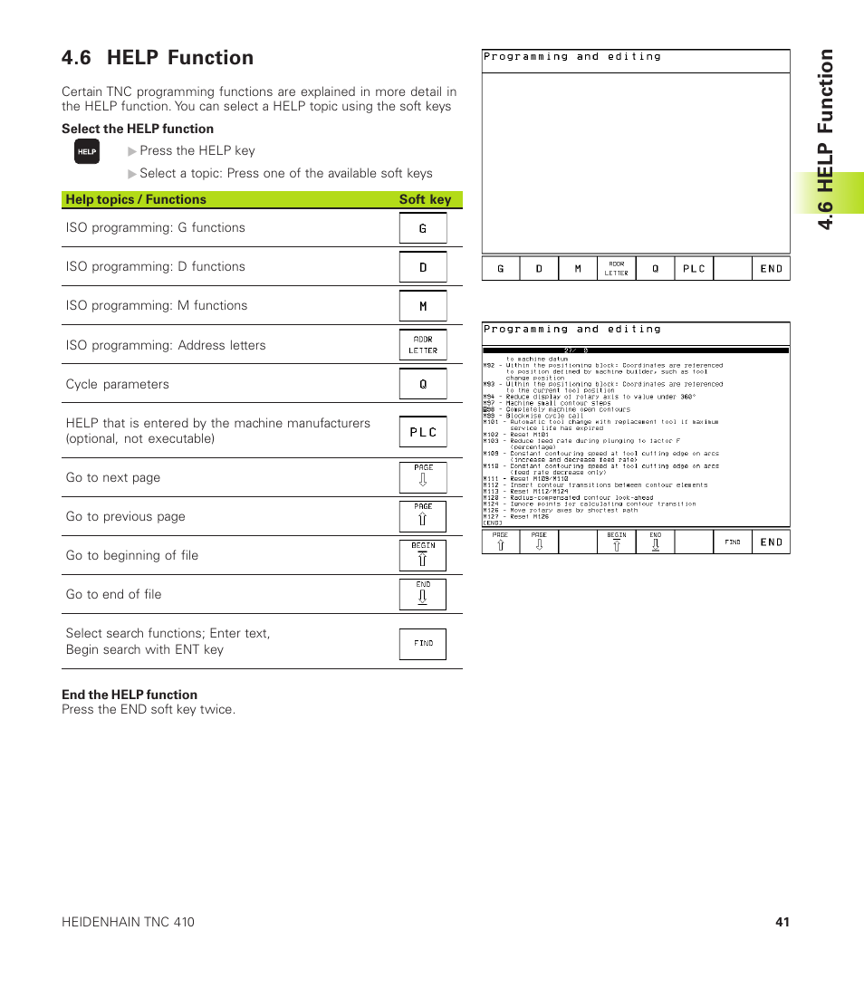 6 help function | HEIDENHAIN TNC 410 User Manual | Page 54 / 319