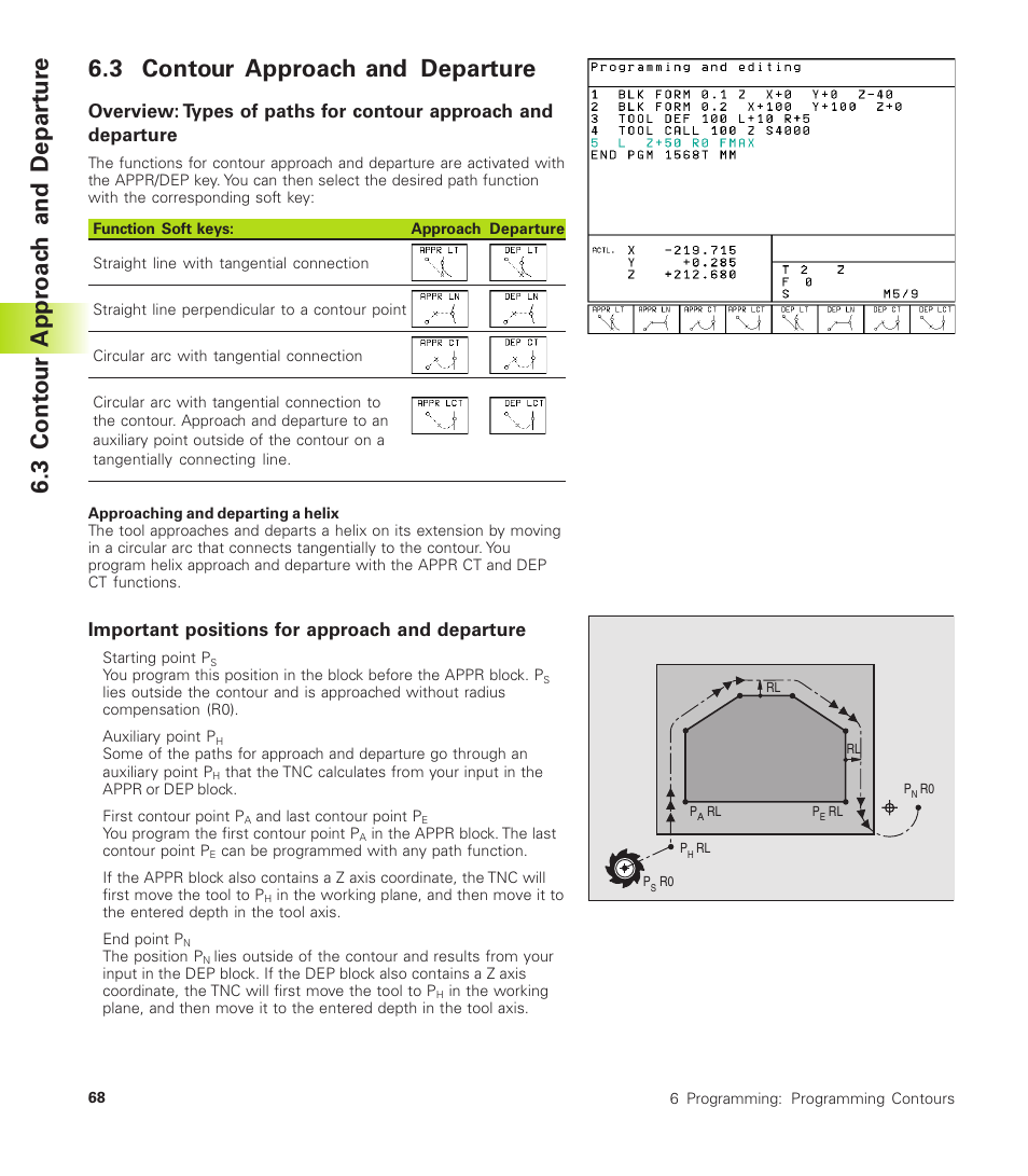 3 contour approach and departure, 3 cont our appr oac h and depar tu re, Important positions for approach and departure | HEIDENHAIN TNC 410 User Manual | Page 81 / 319