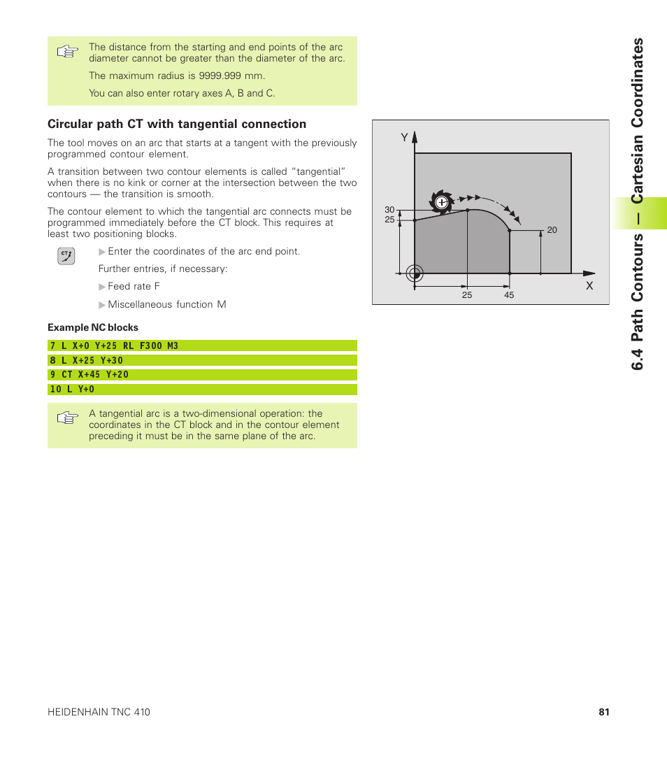 4 p ath cont ours — car tesian coor dinat es | HEIDENHAIN TNC 410 User Manual | Page 94 / 319