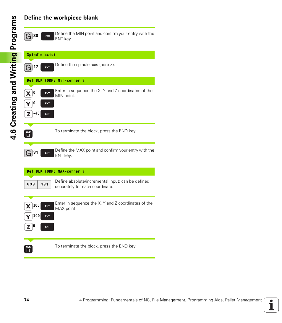 Define the workpiece blank, 6 cr eating and w riting pr ogr ams | HEIDENHAIN TNC 410 ISO Programming User Manual | Page 100 / 489