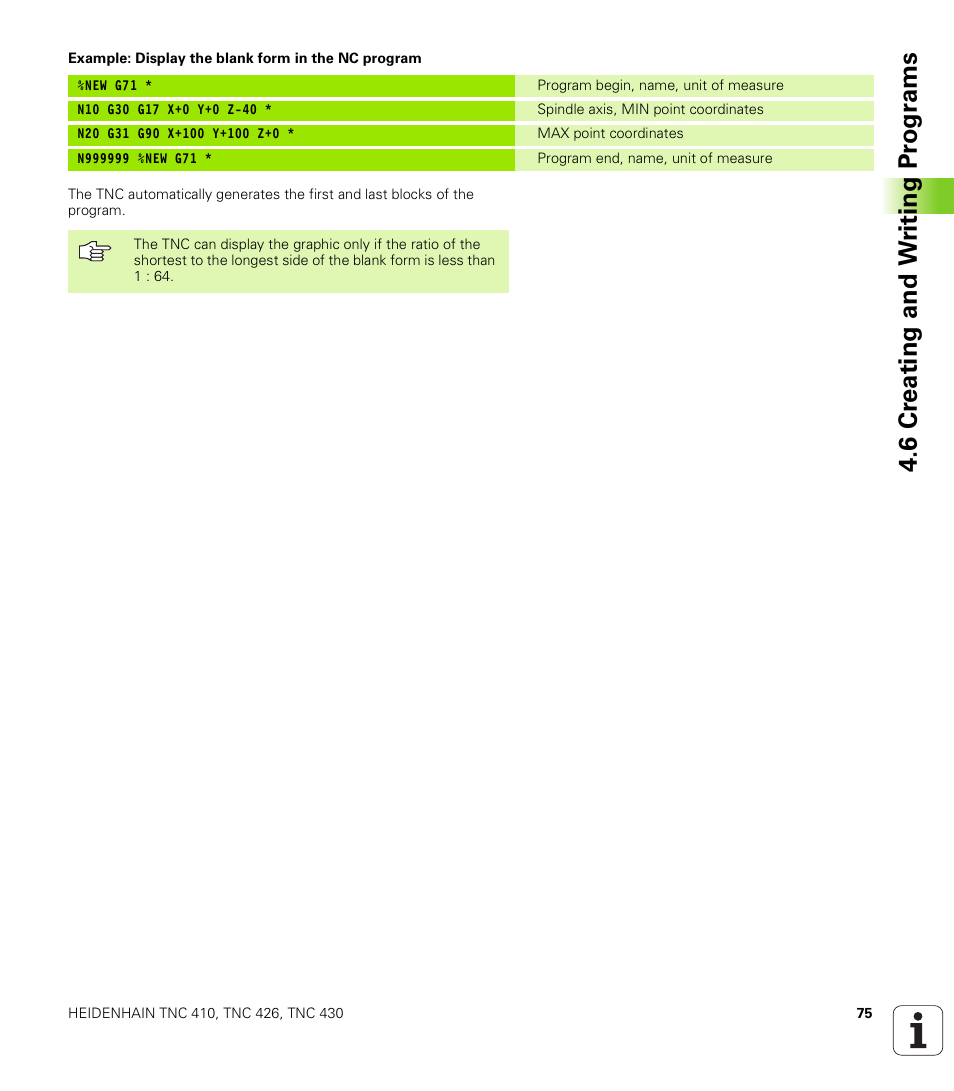 6 cr eating and w riting pr ogr ams | HEIDENHAIN TNC 410 ISO Programming User Manual | Page 101 / 489