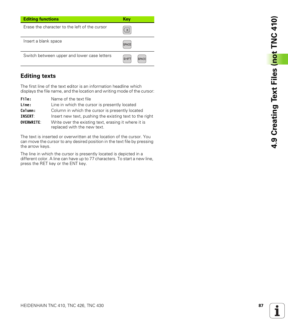 Editing texts | HEIDENHAIN TNC 410 ISO Programming User Manual | Page 113 / 489