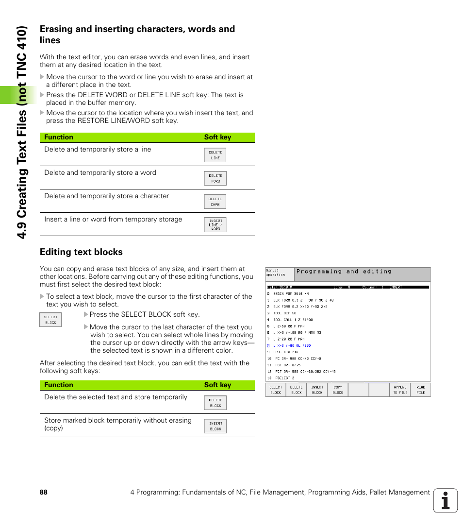 Erasing and inserting characters, words and lines, Editing text blocks | HEIDENHAIN TNC 410 ISO Programming User Manual | Page 114 / 489