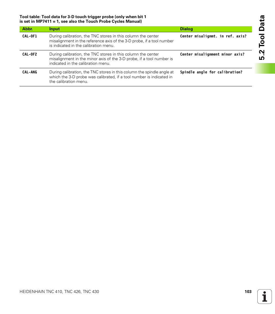 2 t o ol d a ta | HEIDENHAIN TNC 410 ISO Programming User Manual | Page 129 / 489