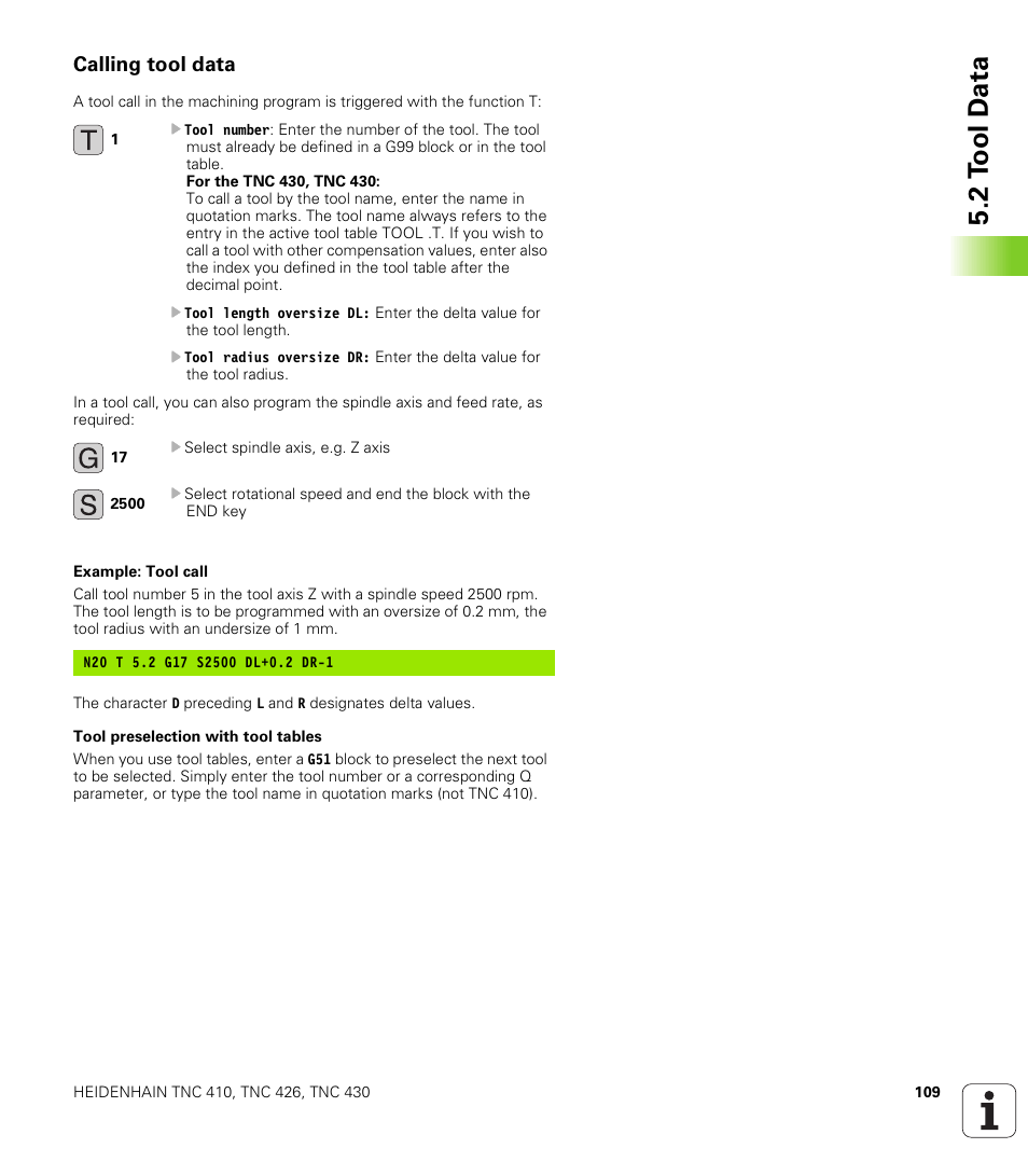 Calling tool data, 2 t o ol d a ta | HEIDENHAIN TNC 410 ISO Programming User Manual | Page 135 / 489